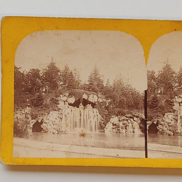 ANTIQUE Stereograph Card Bois de Boulogne the Grand Cascade - Picture 2 of 3